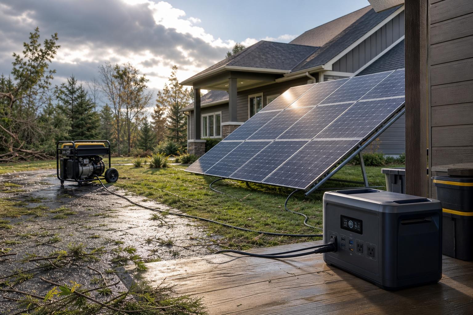 Image showing a home utilizing power options during a power outage.